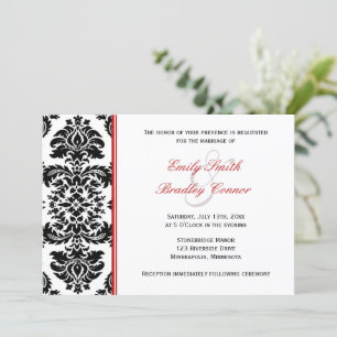 Elegant Red and Black Damask Wedding Invitation