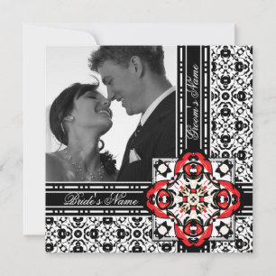 Elegant Red and Black Damask Wedding Invitations