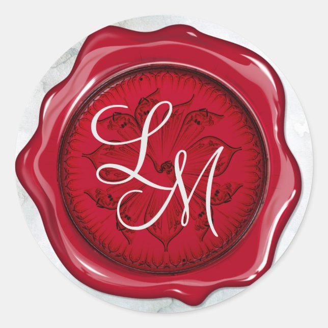 Elegant Red and Black Floral Wax Seal Monogram (Front)