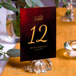 Elegant Red and Black Gold Calligraphy Wedding Table Number