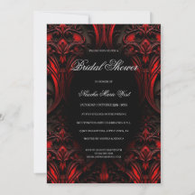 Elegant Red and Black Gothic Damask Bridal Shower