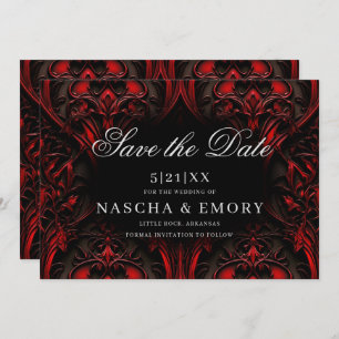 Elegant Red and Black Gothic Damask Wedding Save The Date