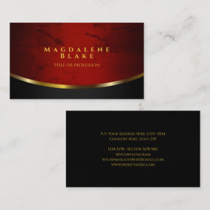 Elegant Red and Black Marble with Gold Accent Business Card