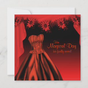 Elegant Red and Black Quinceanera Invitation