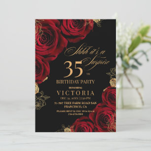 Elegant Red and Black Roses 35th Birthday  Invitation