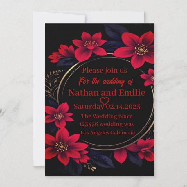 Elegant Red and black wedding Invitation (Front)