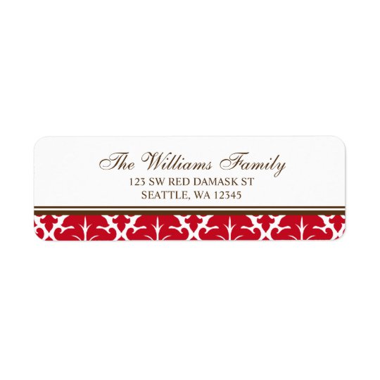 Elegant Red and Brown Damask Address Labels