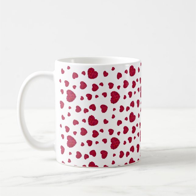 Elegant Red And Dark Pink Floral Roses Pattern Coffee Mug (Left)