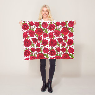 Elegant Red And Dark Pink Floral Roses Pattern Fleece Blanket