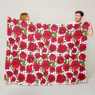 Elegant Red And Dark Pink Floral Roses Pattern Fleece Blanket