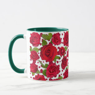 Elegant Red And Dark Pink Floral Roses Pattern Mug