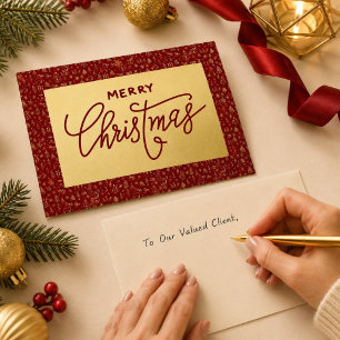 Elegant Red and Faux Gold Business Christmas Holiday Card