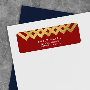 Elegant Red and Faux Gold Geometric Address