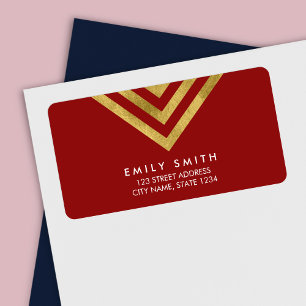 Elegant Red and Faux Gold Geometric Design Address Label