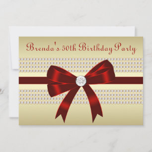 Elegant Red and Gold 50th Birthday Party Invitation