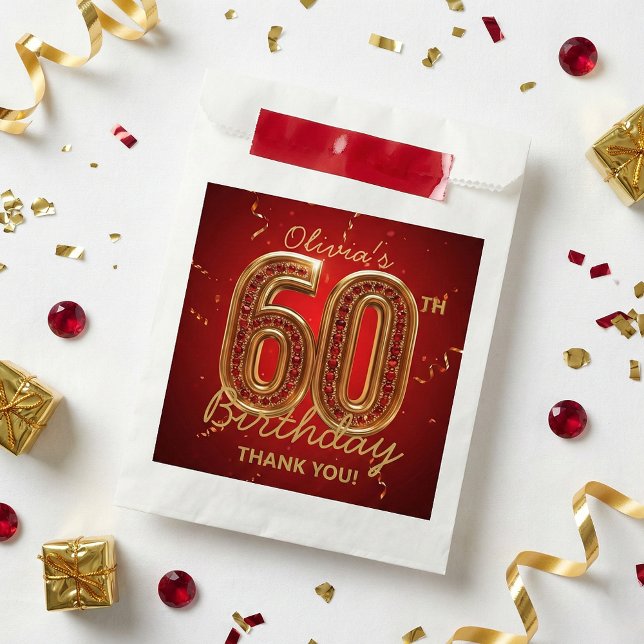 Elegant Red and Gold 60th Birthday Ruby Jewel Favour Bags (Creator Uploaded)