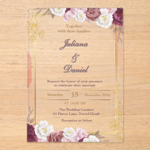 Elegant Red and Gold Acrylic Wedding Invitations