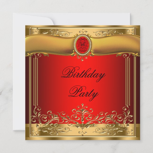 Elegant Red and Gold Birthday Party Invitation (Front)