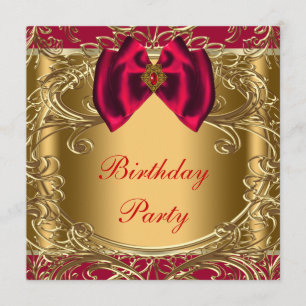 Elegant Red and Gold Birthday Party Invitation