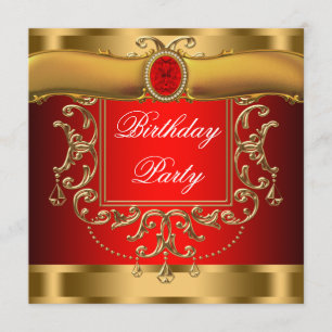 Elegant Red and Gold Birthday Party Invitation