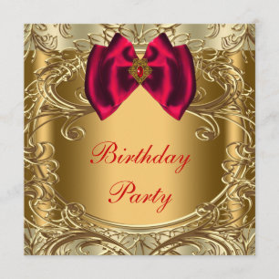 Elegant Red and Gold Birthday Party Invitation