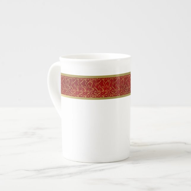 Elegant Red and Gold Bone China Mug (Front Left)
