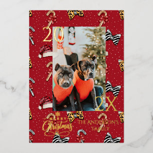 Elegant Red and Gold Buffalo Plaid Christmas  Foil Holiday Card