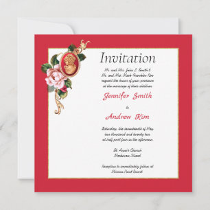 Elegant Red and Gold Cameo Invitation