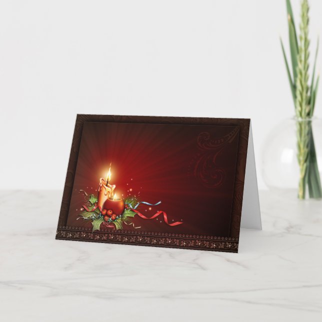 Elegant Red and Gold Candle Christmas Card (Front)