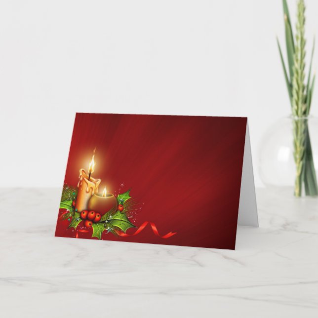 Elegant Red and Gold Candle Christmas Card (Front)
