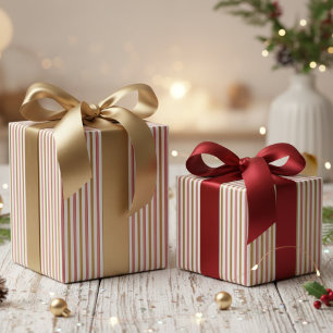 Elegant Red and Gold Candy Cane Pinstripe Pattern Wrapping Paper