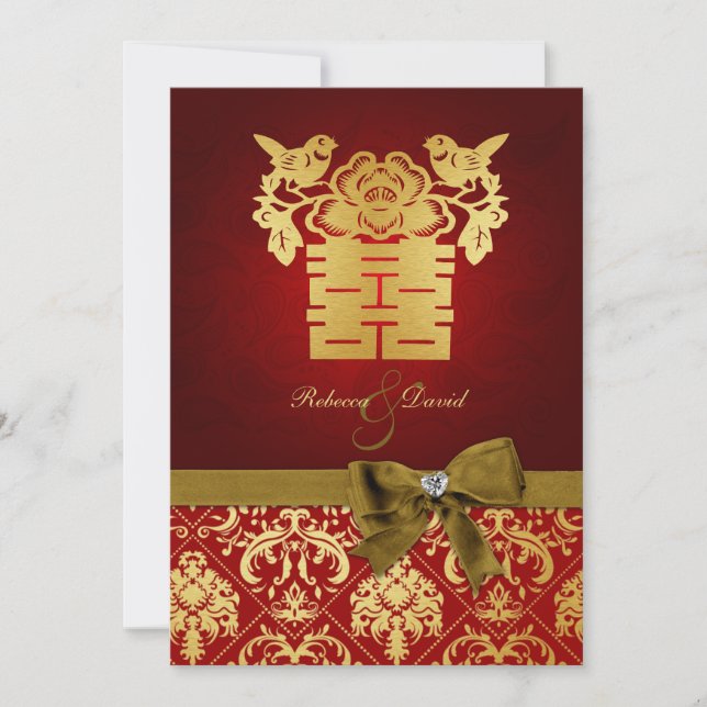 Elegant Red and Gold Chinese Double Happiness Invitation (Front)