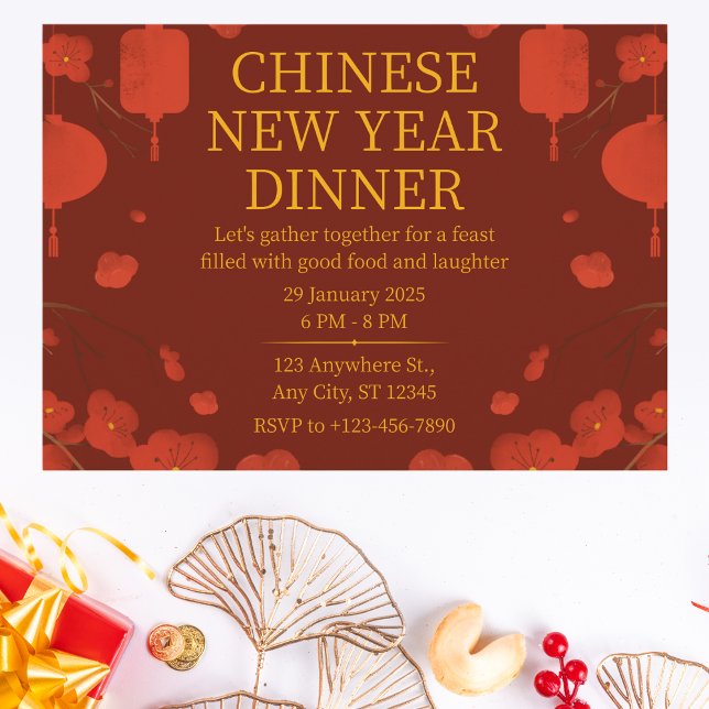 Elegant Red and Gold Chinese New Year Dinner Invitation (Creator Uploaded)