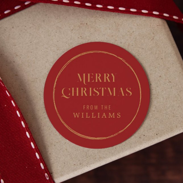 Elegant Red and Gold Christmas Classic Round Sticker (Creator Uploaded)