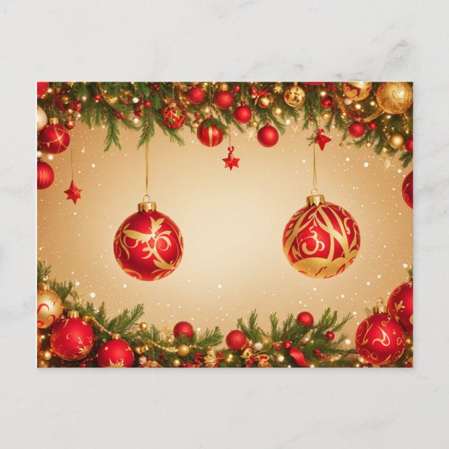 Elegant Red and Gold Christmas Ornament Frame Postcard (Front)