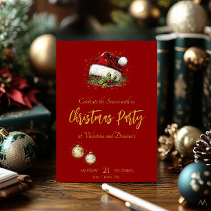 Elegant Red and Gold Christmas Party Invitation