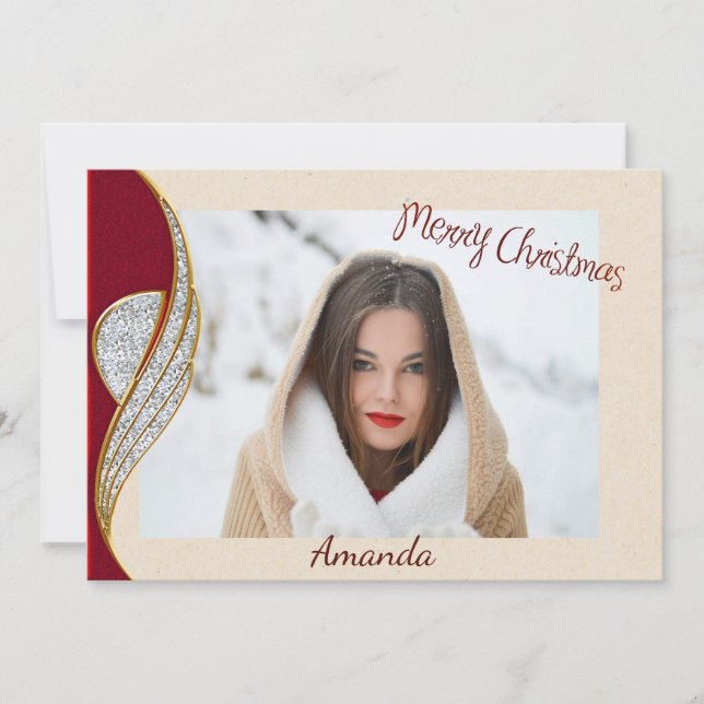 Elegant Red and Gold Christmas Photo Card (Front)
