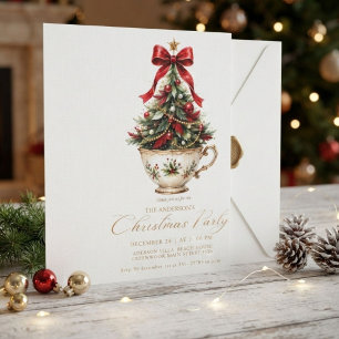 Elegant Red and gold Christmas Tree Winter Invitation