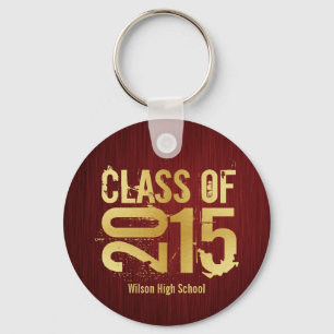 Elegant Red and Gold Class of 2015 Graduation Key Ring