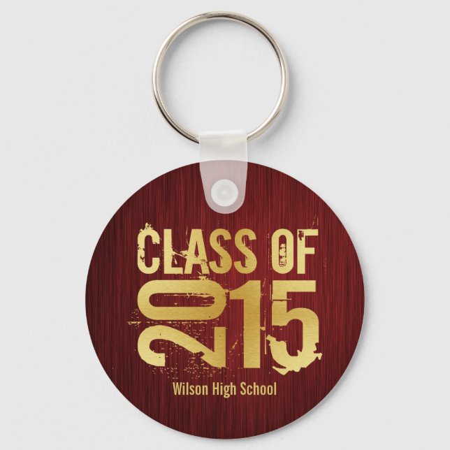 Elegant Red and Gold Class of 2015 Graduation Key Ring (Front)