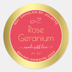 Elegant Red and Gold Coloured Soy Candles Packagin Classic Round Sticker