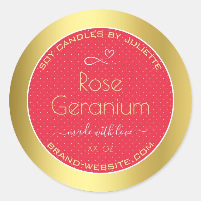 Elegant Red and Gold Coloured Soy Candles Packagin Classic Round Sticker (Front)