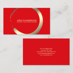 Elegant Red and Gold Enso Circle Yoga  Business Card