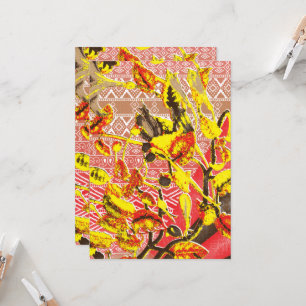 Elegant red and gold fabric with intricate floral invitation