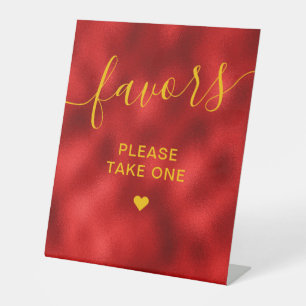 Elegant Red And Gold Favours Please Take One Pedestal Sign
