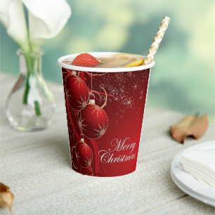 Elegant Red and gold festive merry Christmas Paper Cups
