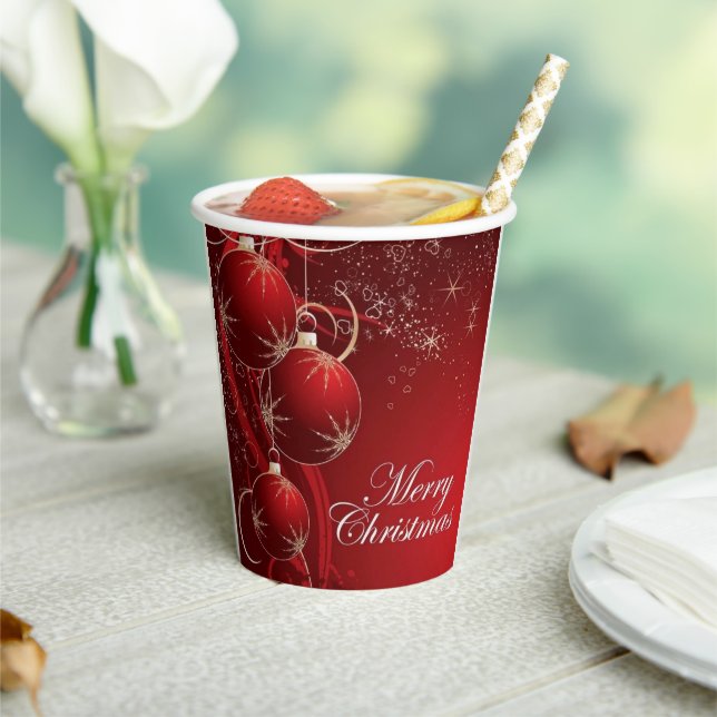 Elegant Red and gold festive merry Christmas  Paper Cups (Insitu)