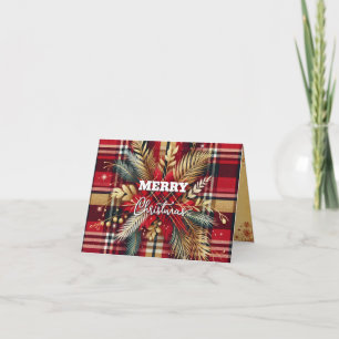 Elegant Red and Gold Festive Plaid Card