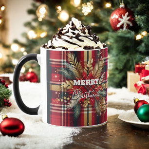 Elegant Red and Gold Festive Plaid  Mug