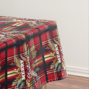 Elegant Red and Gold Festive Plaid  Tablecloth